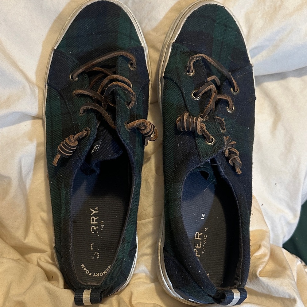 Sperry Green and Blue Plaid Sneakers